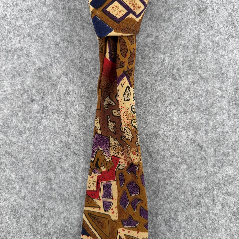 Addison on Madison Tie Mens OS Geometric Abstract Brown Silk Handmade EUC